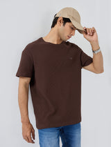 Men T-Shirt Textured Brown Regular Fit