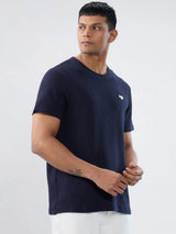 Men T-Shirt Textured Navy Blue Regular Fit