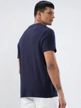 Men T-Shirt Textured Navy Blue Regular Fit