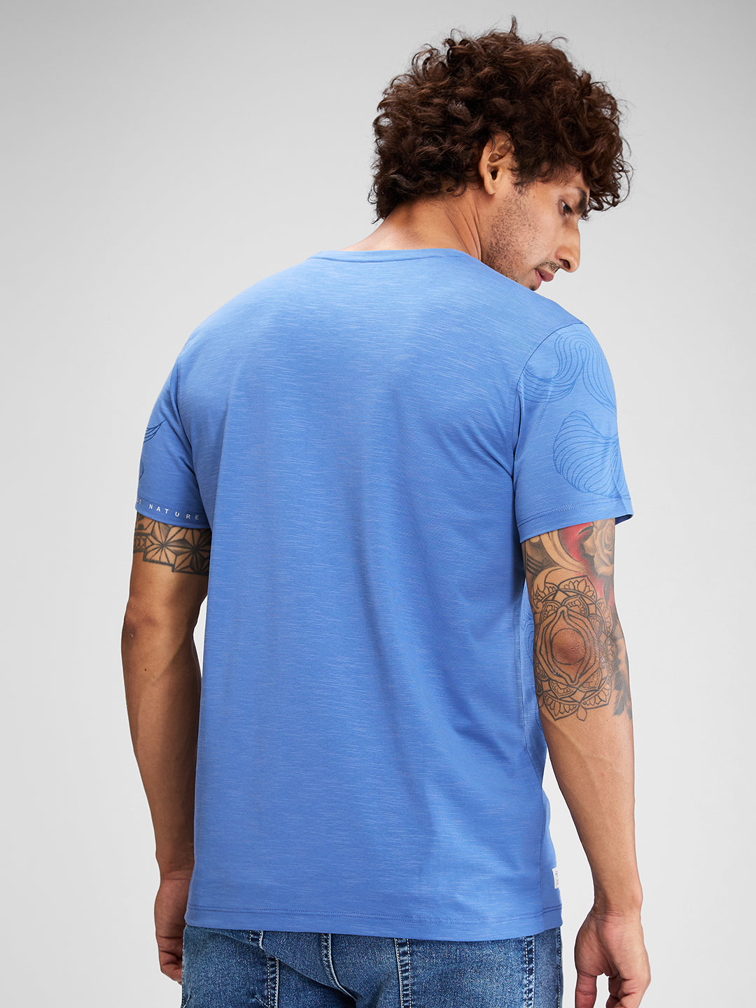 Spykar Men Solid Blue Slim Fit Half Sleeves T-Shirt