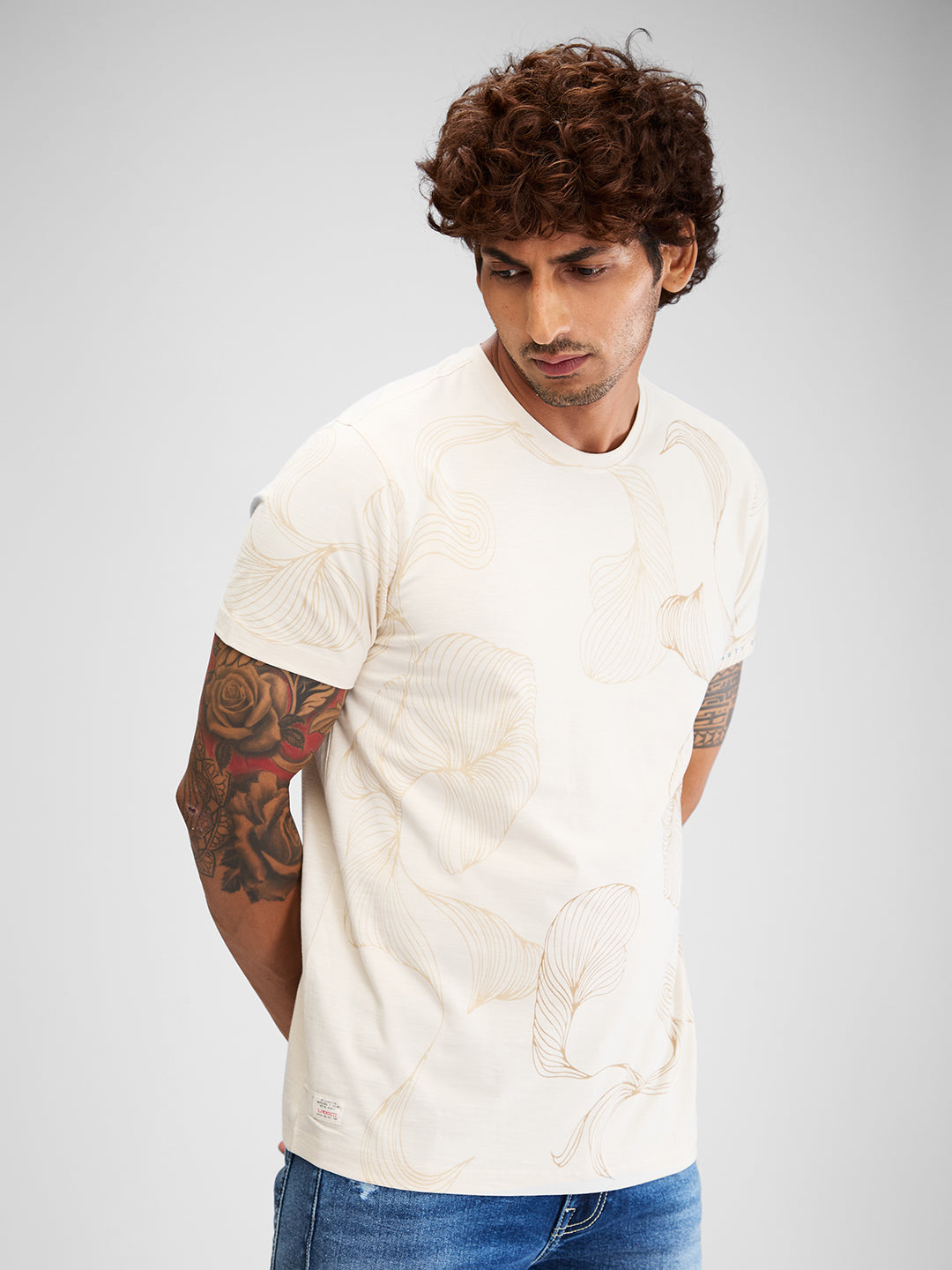 Men T-Shirt Solid White Slim Fit
