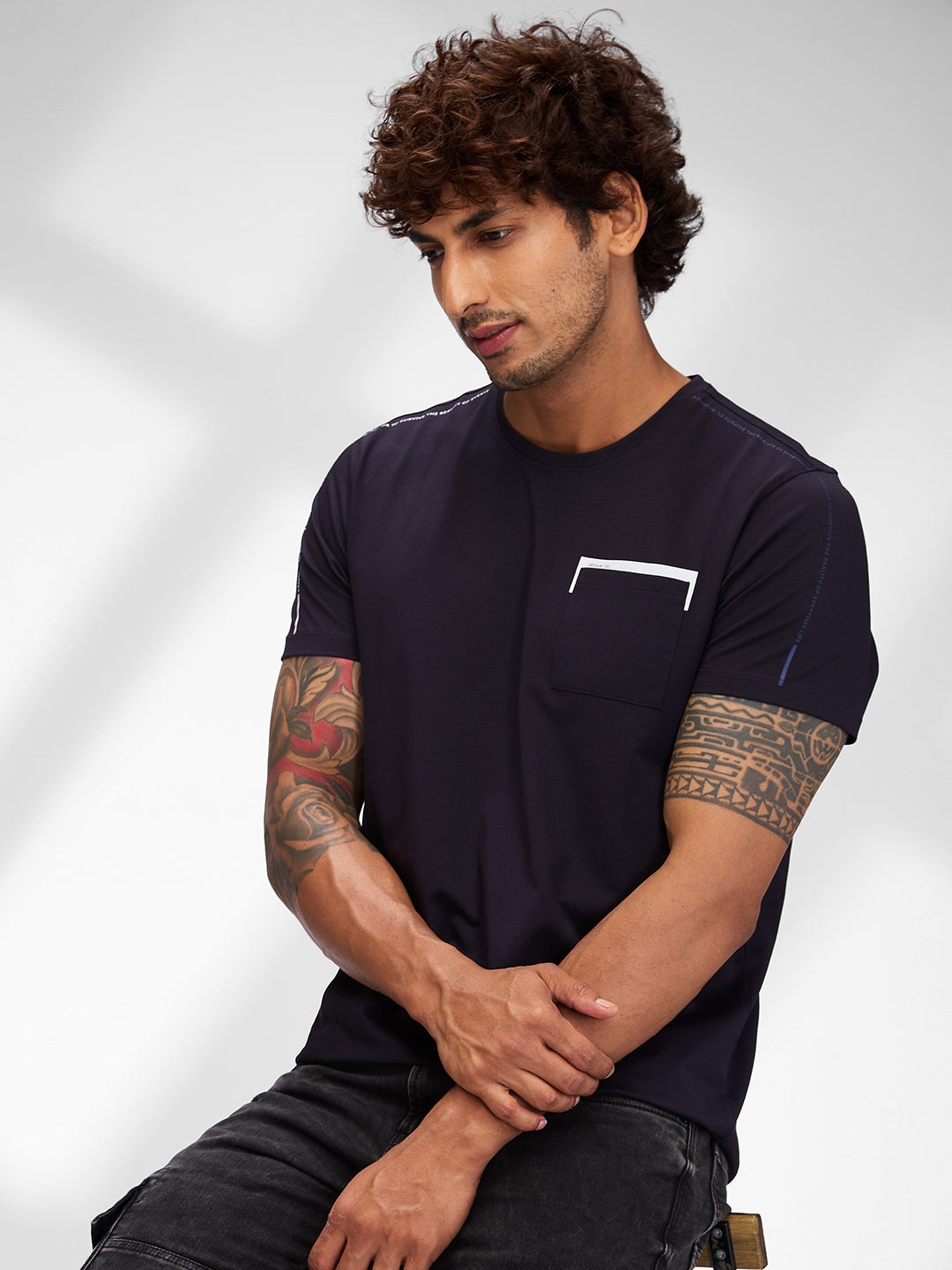 Spykar Men Solid Blue Slim Fit Half Sleeves T-Shirt