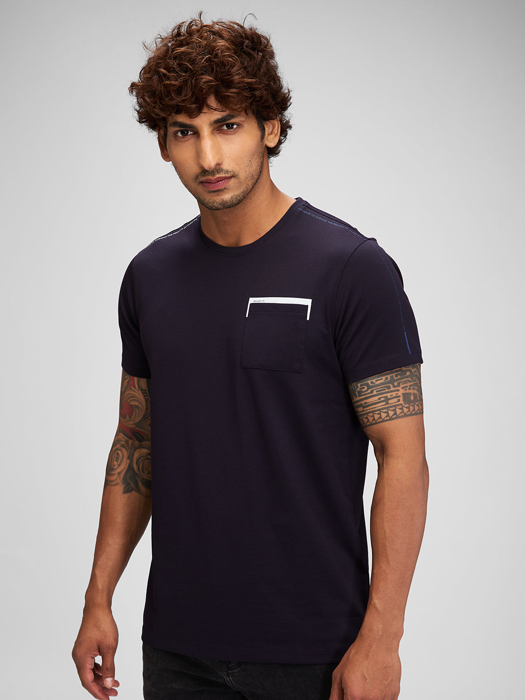 Spykar Men Solid Blue Slim Fit Half Sleeves T-Shirt