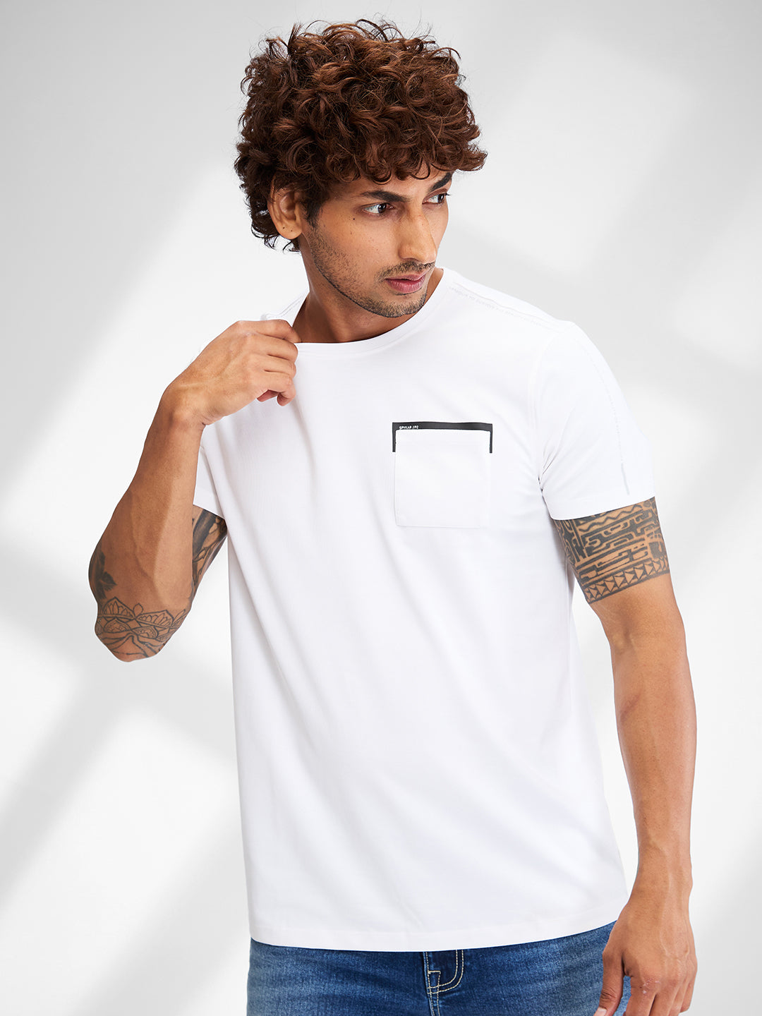 Spykar Men Solid White Slim Fit Half Sleeves T-Shirt