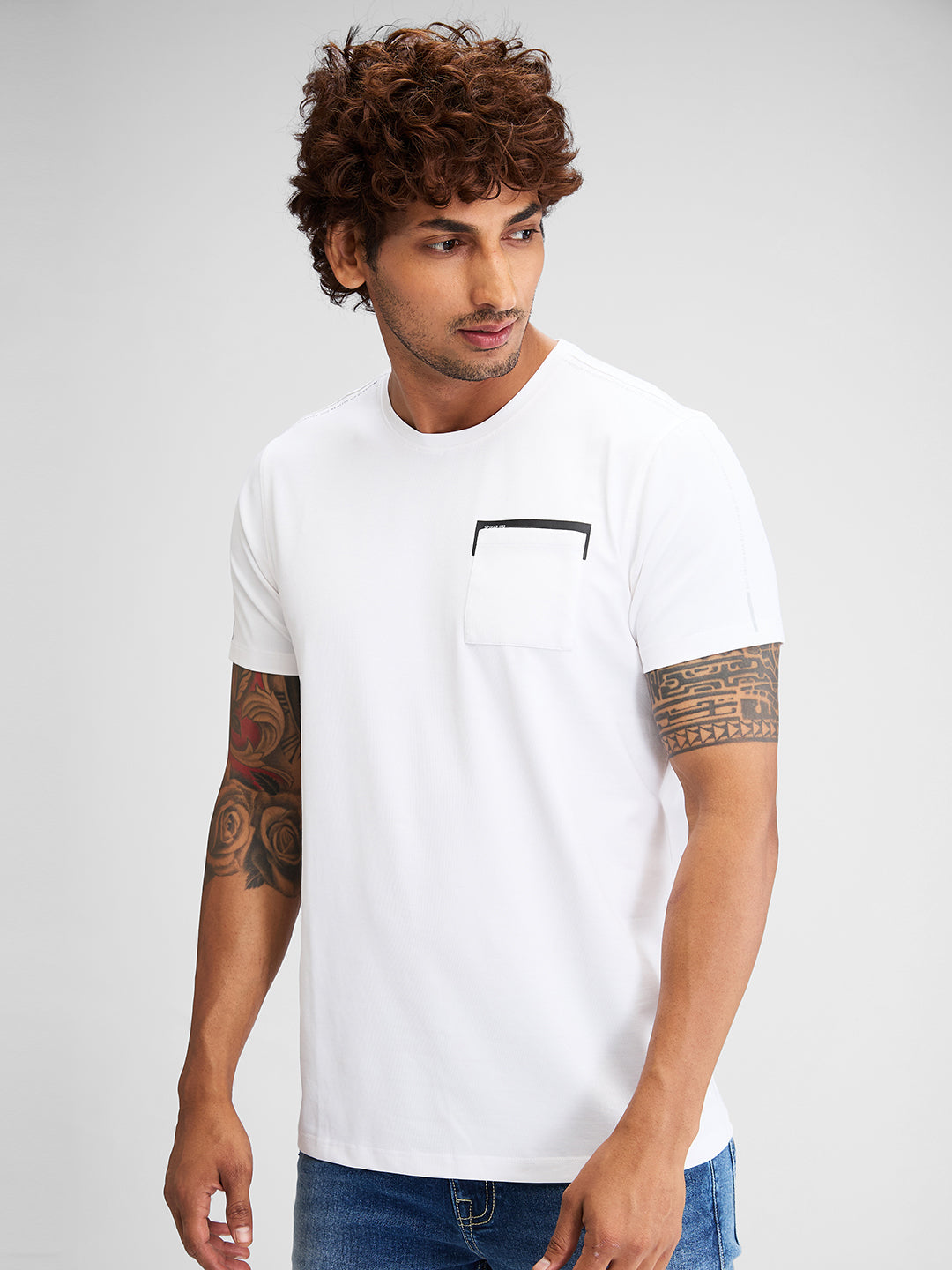 Spykar Men Solid White Slim Fit Half Sleeves T-Shirt