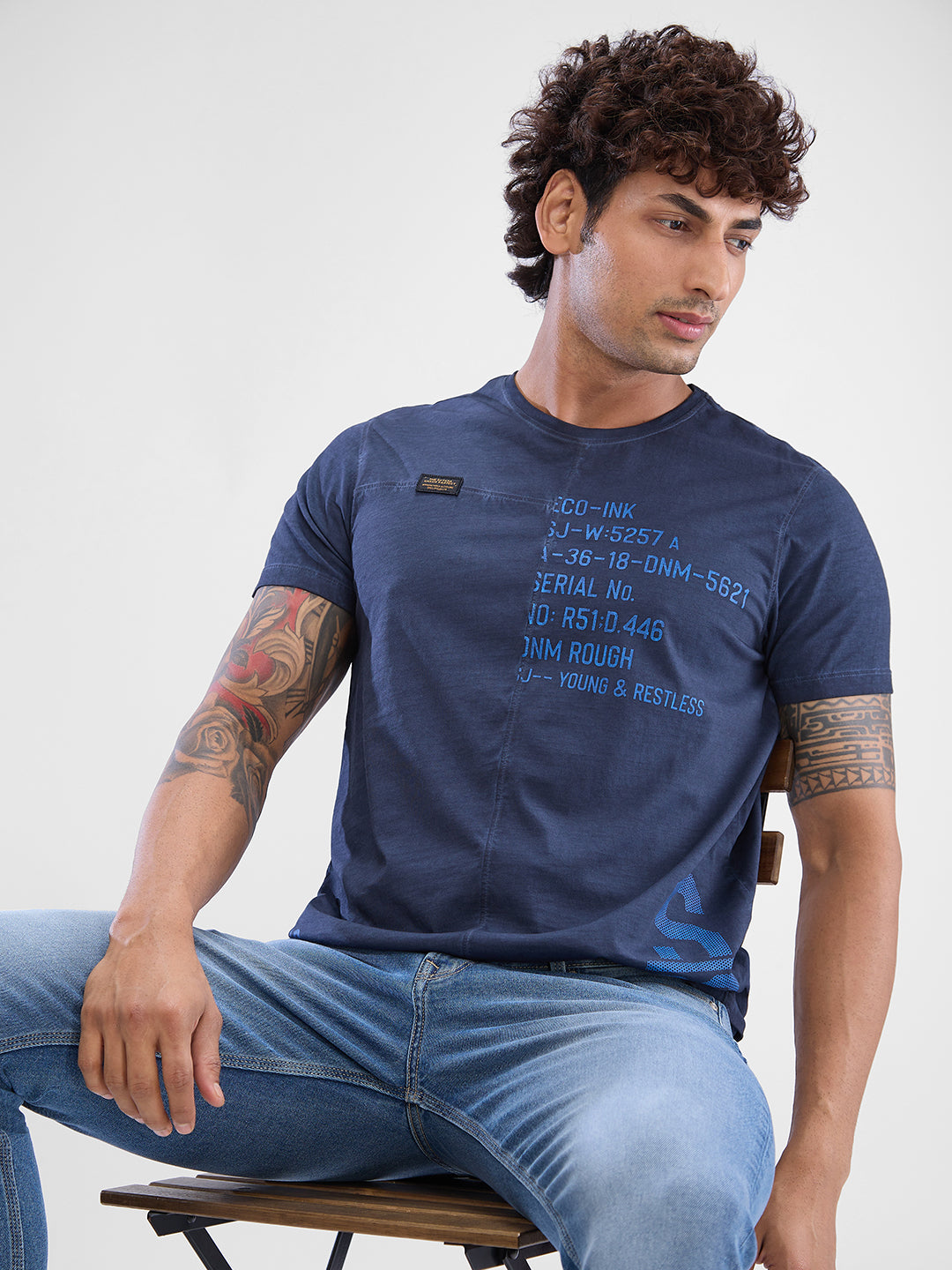 Spykar Navy Blue Cotton Half Sleeve Tshirt For Men