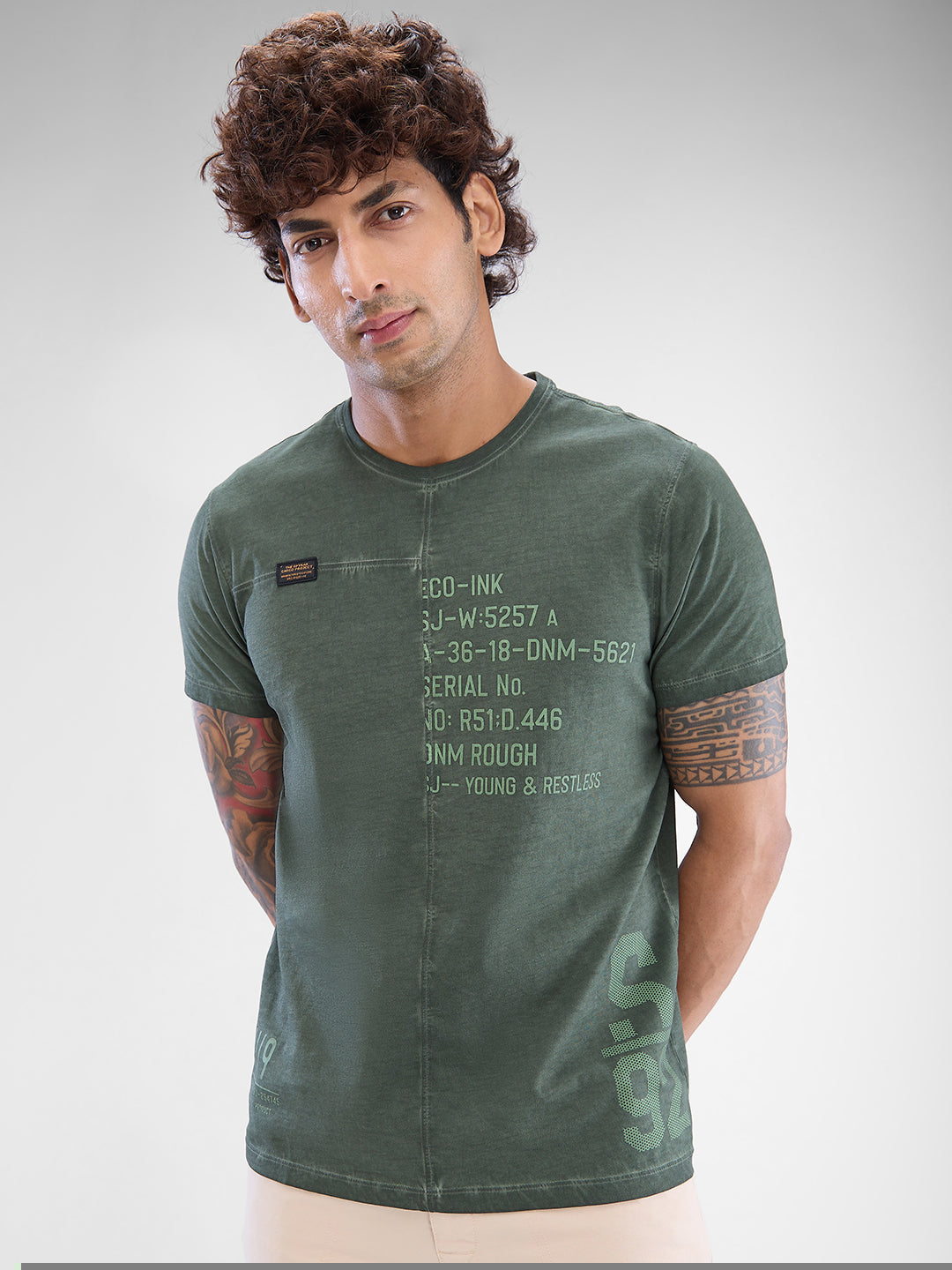 Spykar Rifle Green Cotton Half Sleeve Tshirt For Men