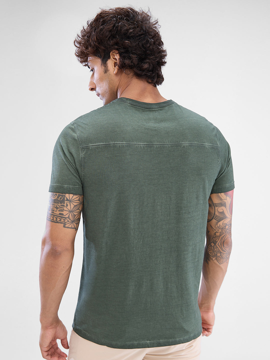 Spykar Rifle Green Cotton Half Sleeve Tshirt For Men