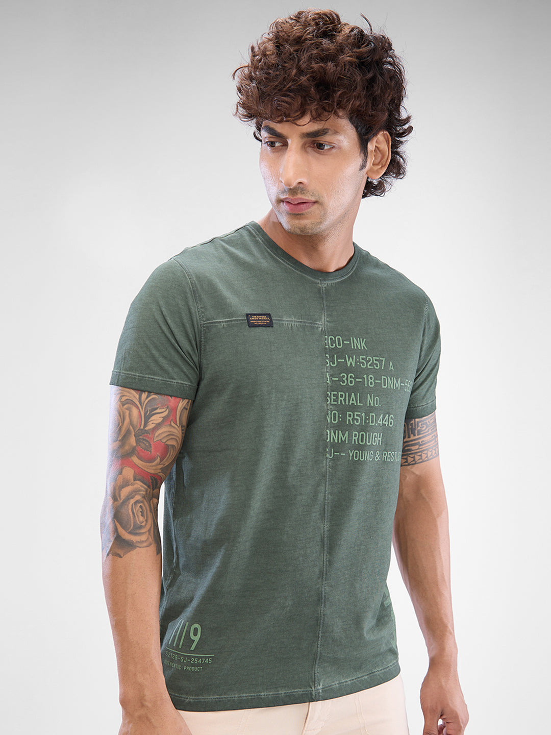 Spykar Rifle Green Cotton Half Sleeve Tshirt For Men