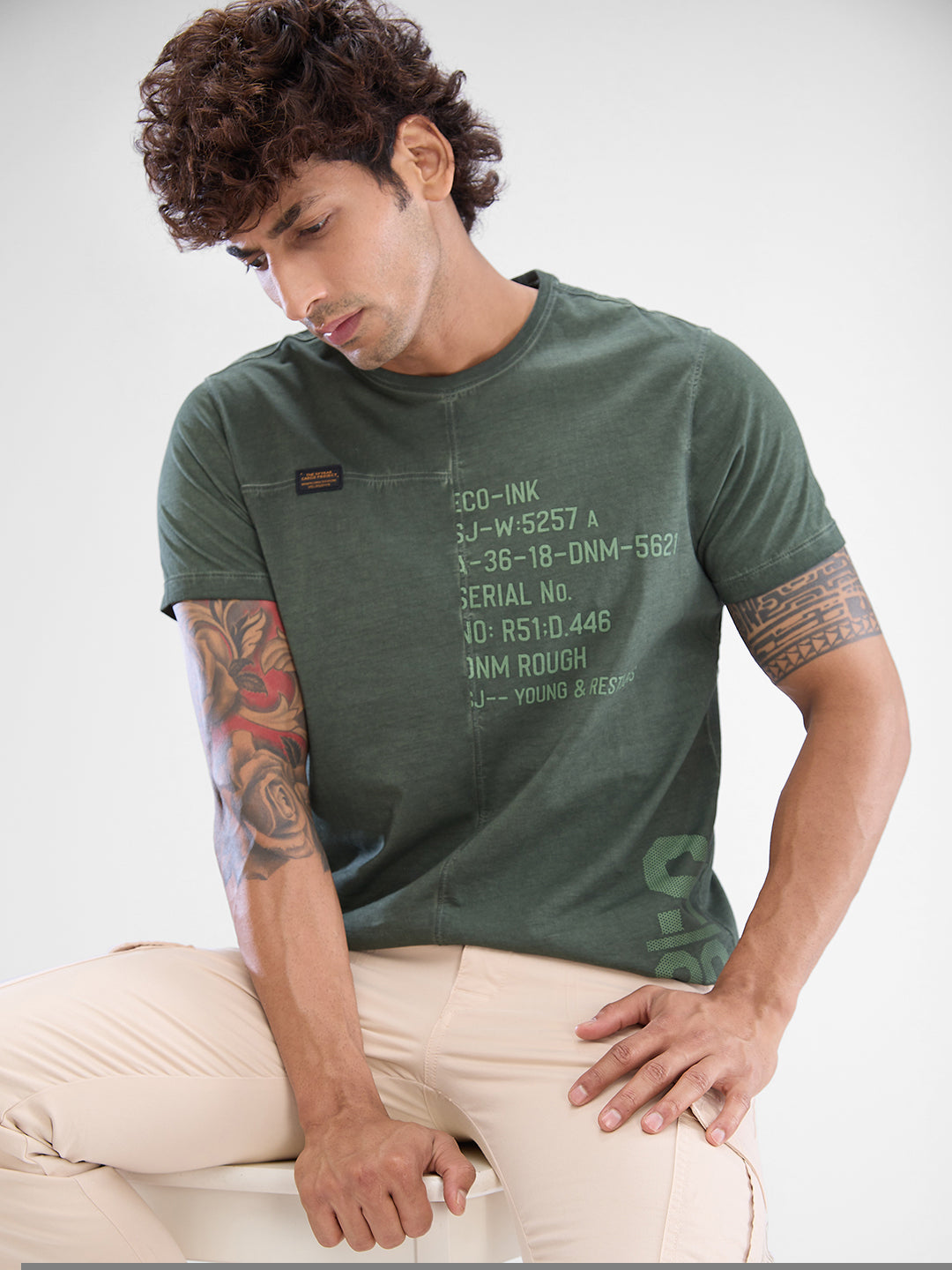 Spykar Rifle Green Cotton Half Sleeve Tshirt For Men