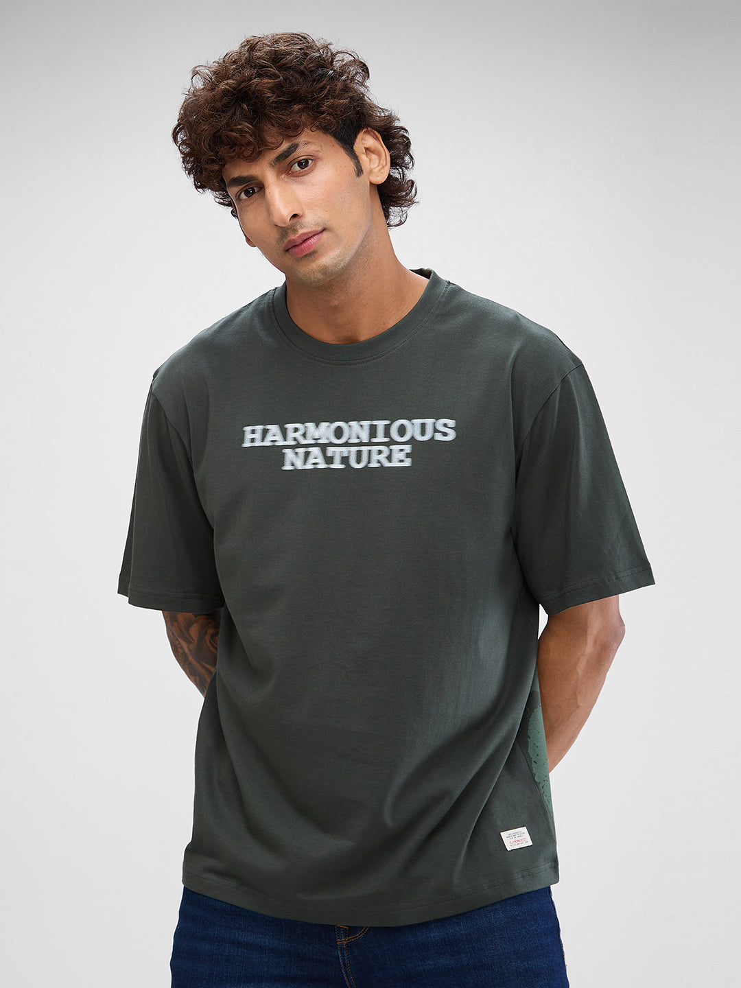 Spykar Cilantro Green Cotton Half Sleeve  Tshirt For Men