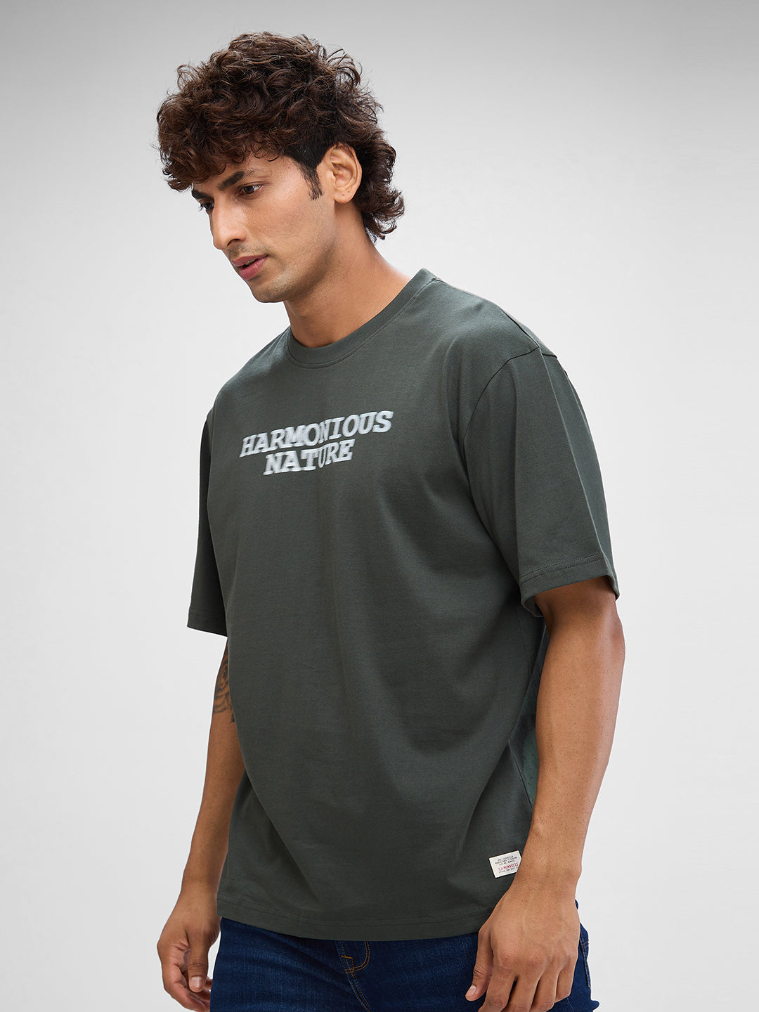 Spykar Cilantro Green Cotton Half Sleeve  Tshirt For Men