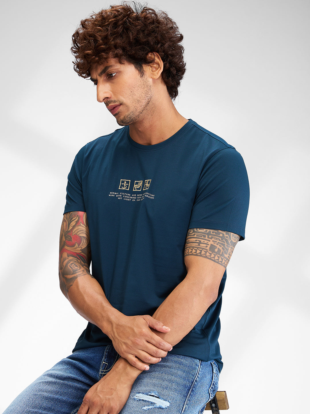 Spykar Men Solid Blue Slim Fit Half Sleeves T-Shirt