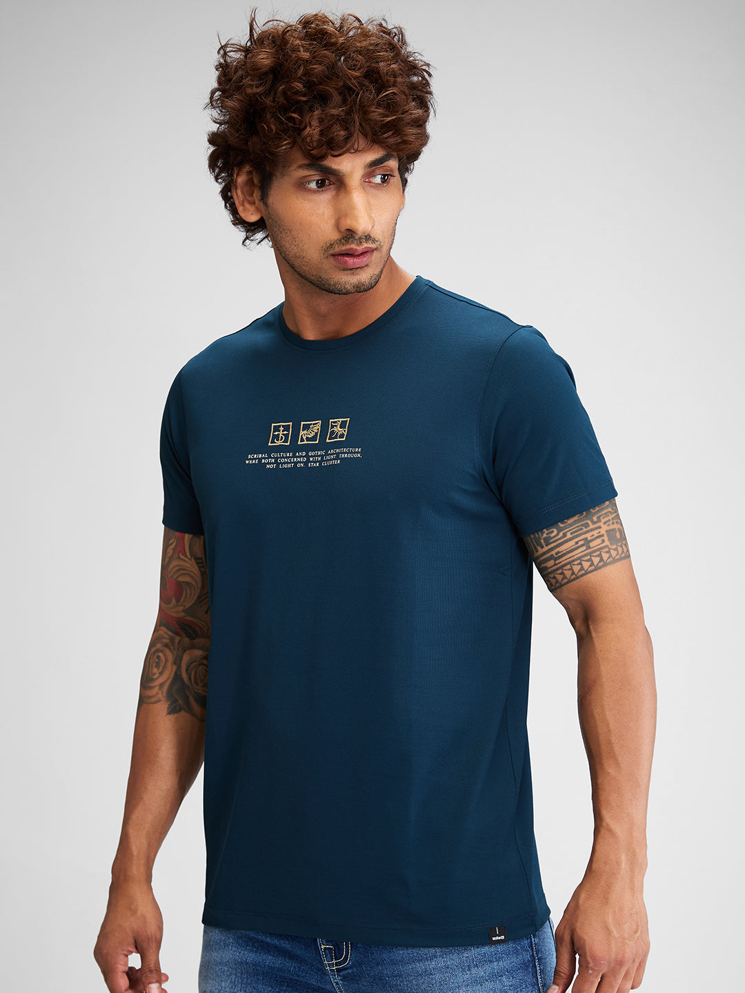 Spykar Men Solid Blue Slim Fit Half Sleeves T-Shirt