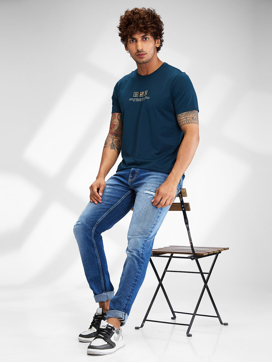 Spykar Men Solid Blue Slim Fit Half Sleeves T-Shirt