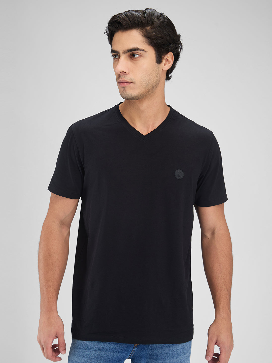 Spykar Men Solid Black Slim Fit Half Sleeves T-Shirt