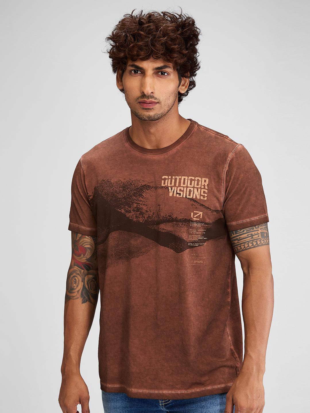 Spykar Men Solid Brown Slim Fit Half Sleeves T-Shirt