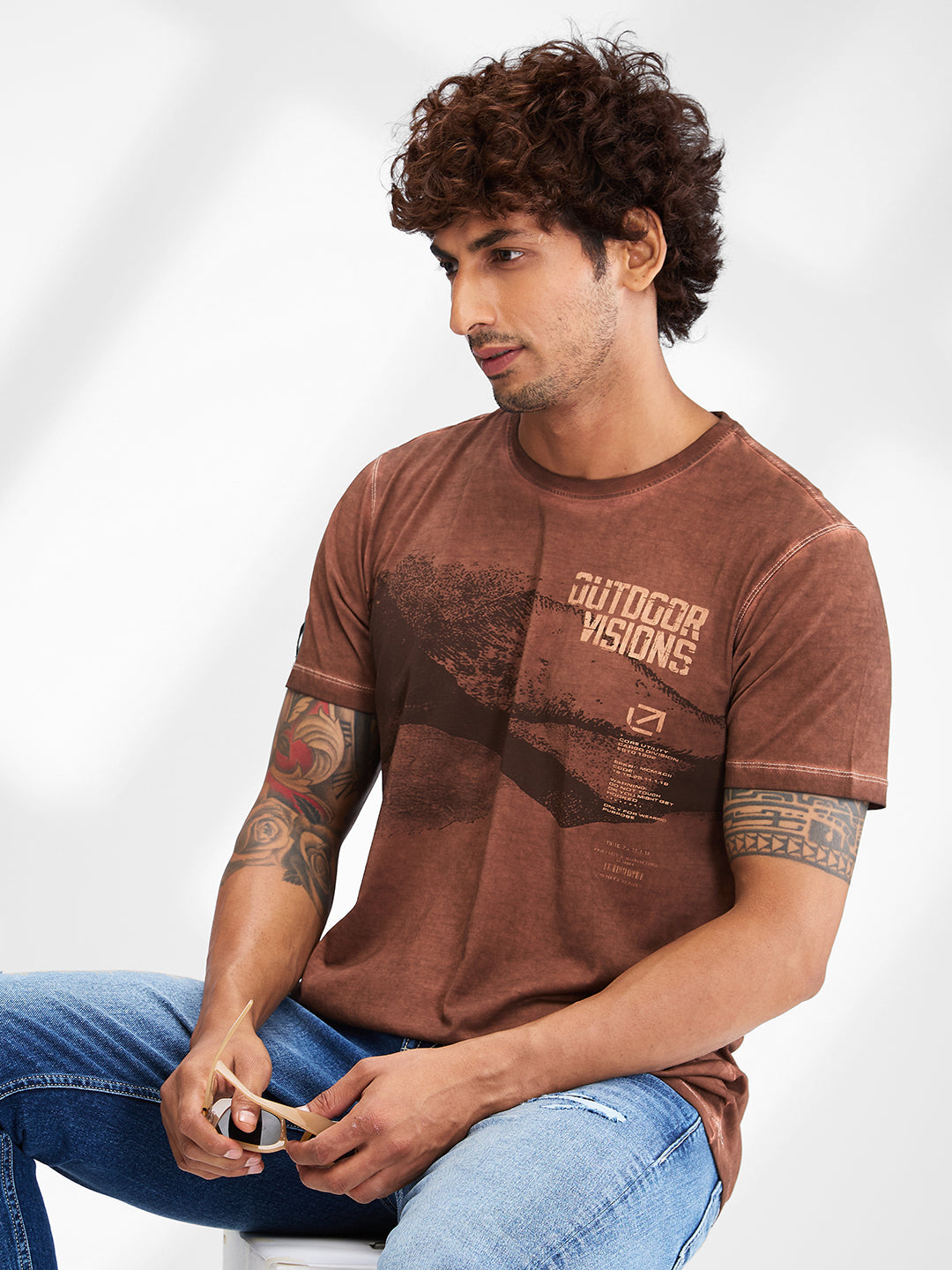 Spykar Men Solid Brown Slim Fit Half Sleeves T-Shirt