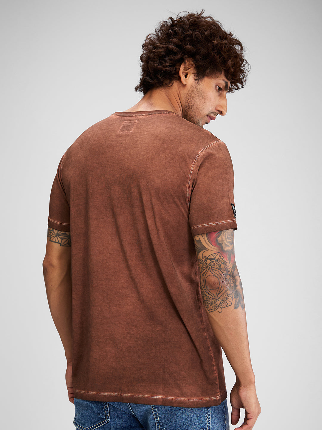 Spykar Men Solid Brown Slim Fit Half Sleeves T-Shirt