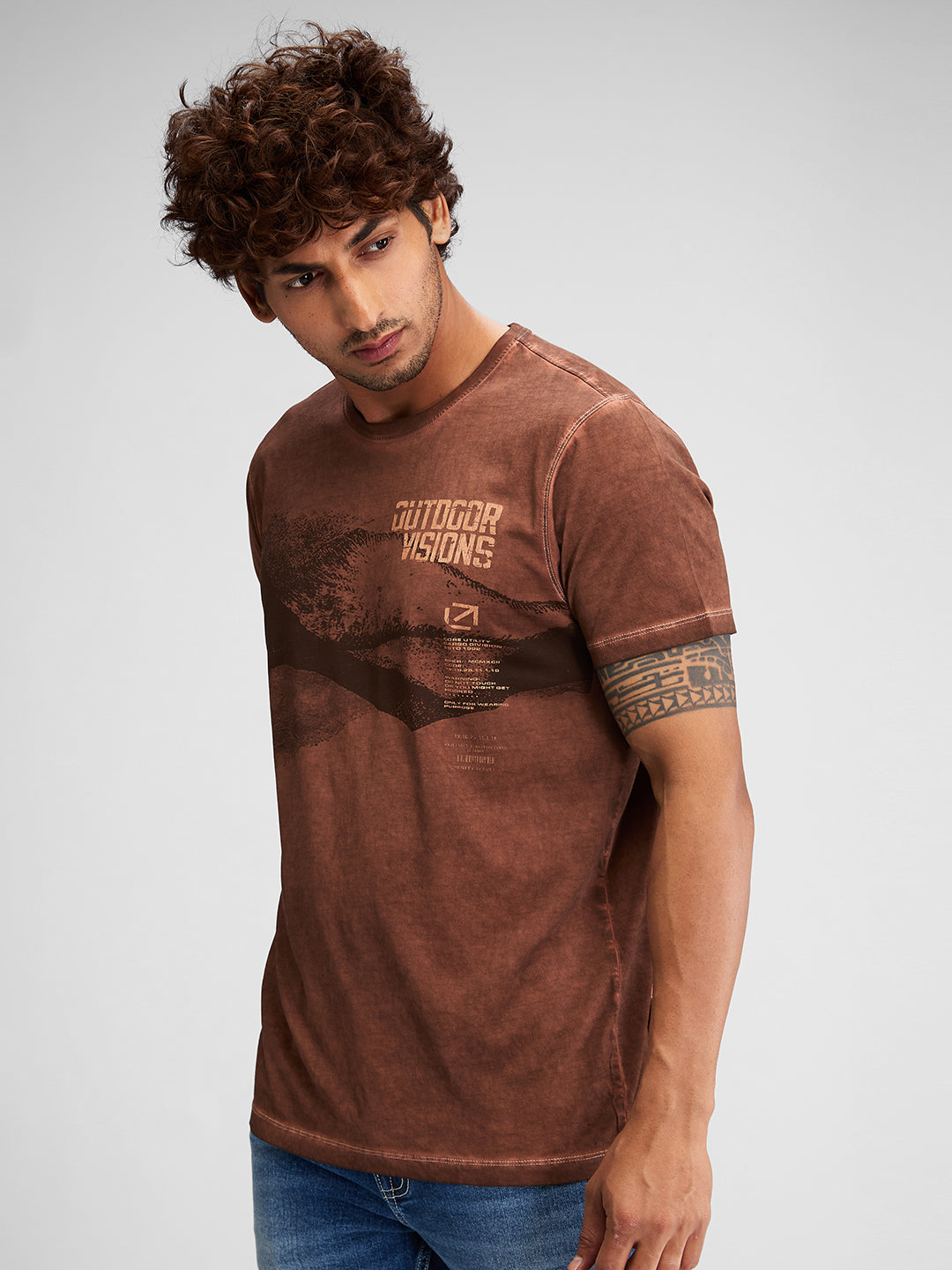 Spykar Men Solid Brown Slim Fit Half Sleeves T-Shirt