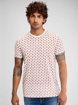 Men T-Shirt Brown Print Slim Fit
