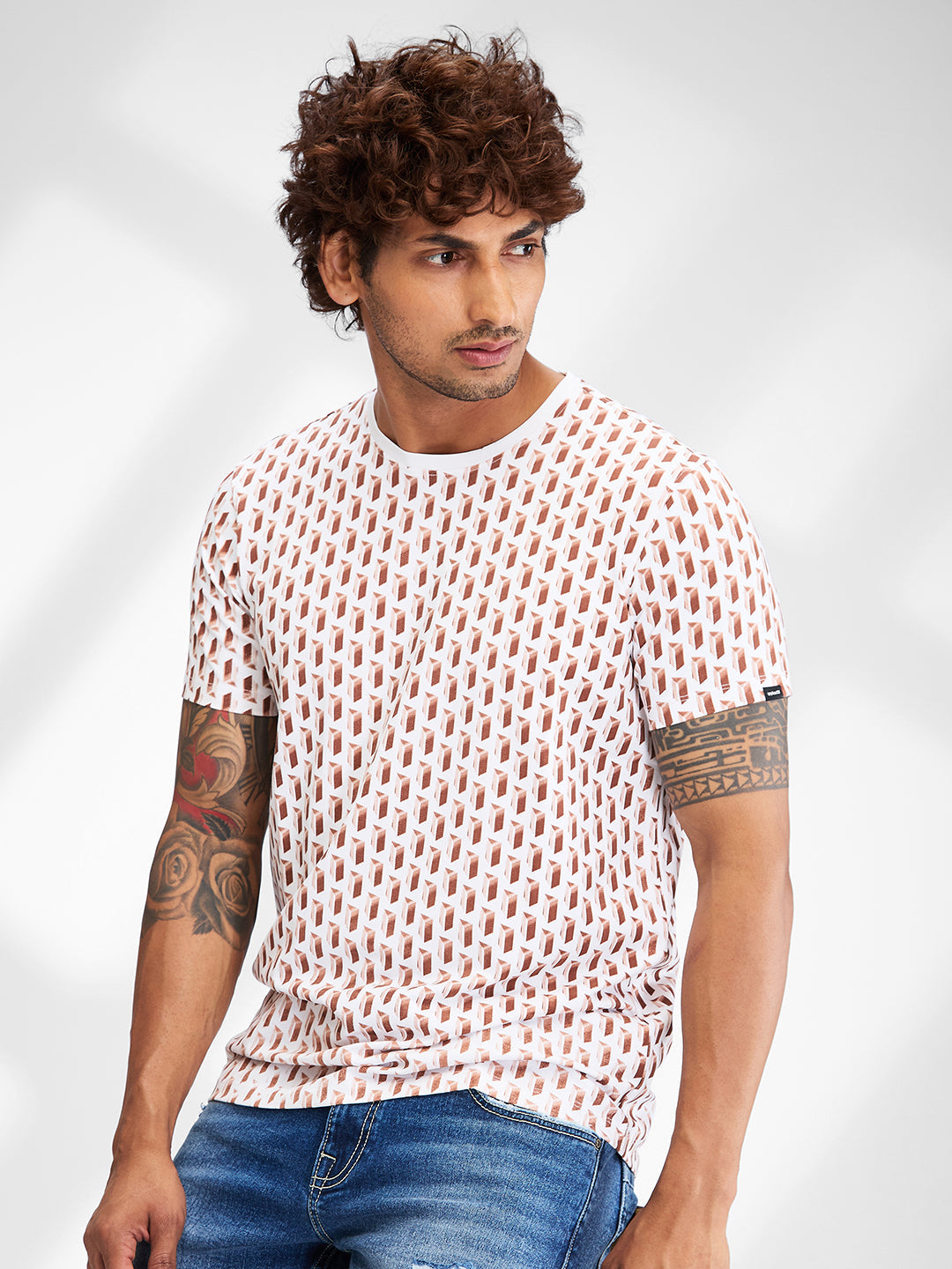 Spykar Men Printed Brown Slim Fit Half Sleeves T-Shirt