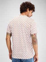 Men T-Shirt Brown Print Slim Fit