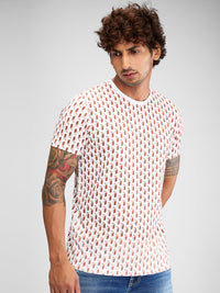 Men T-Shirt Brown Print Slim Fit
