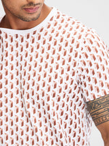 Men T-Shirt Brown Print Slim Fit