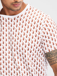 Men T-Shirt Brown Print Slim Fit