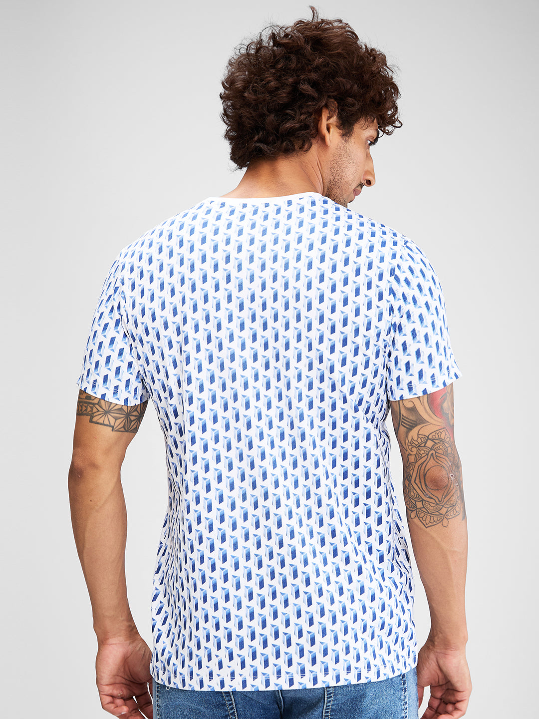 Spykar Men Printed Blue Slim Fit Half Sleeves T-Shirt