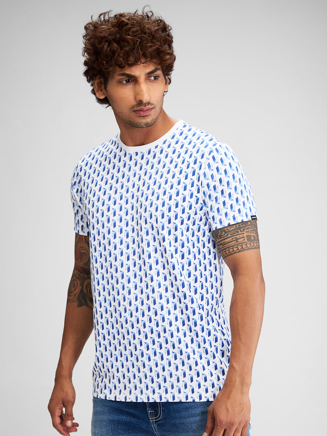 Spykar Men Printed Blue Slim Fit Half Sleeves T-Shirt