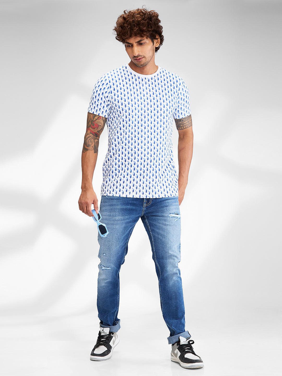 Spykar Men Printed Blue Slim Fit Half Sleeves T-Shirt