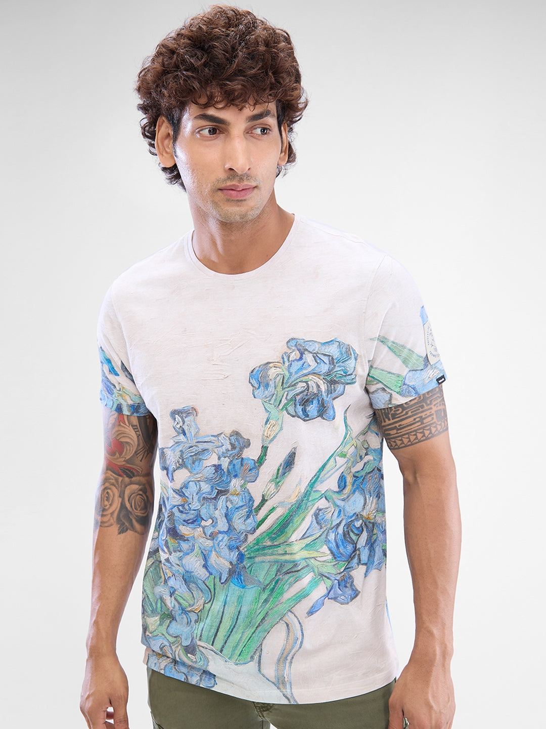 Spykar Off White Cotton Half Sleeve Tshirt For Men