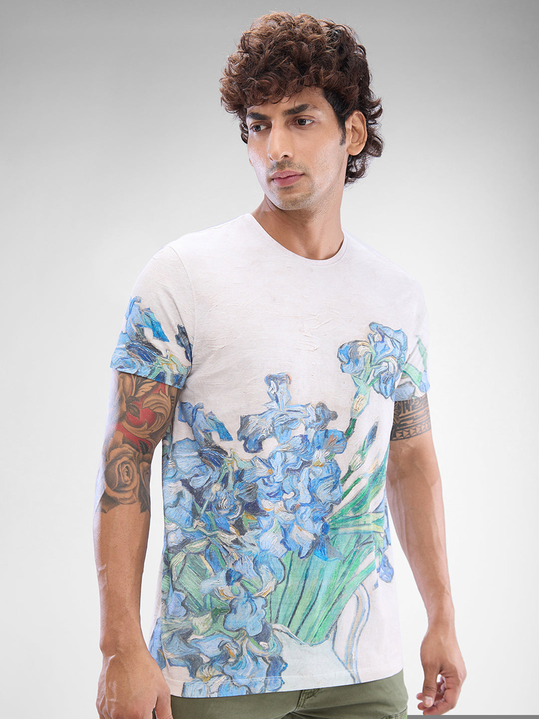 Spykar Off White Cotton Half Sleeve Tshirt For Men