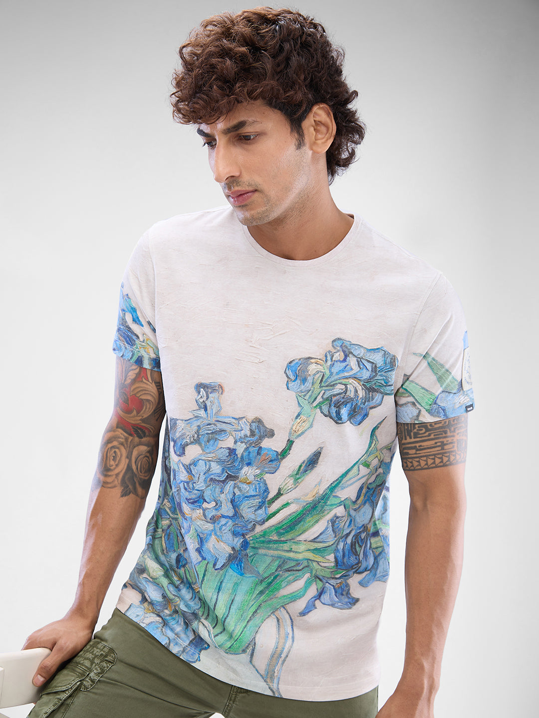 Spykar Off White Cotton Half Sleeve Tshirt For Men