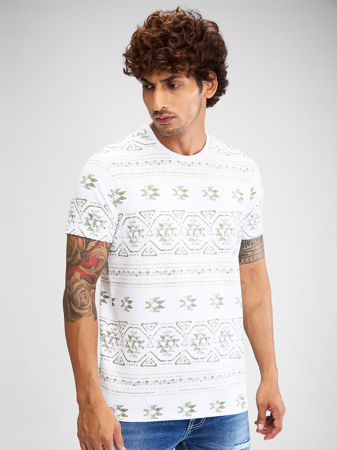 Spykar Men Printed White Slim Fit Half Sleeves T-Shirt