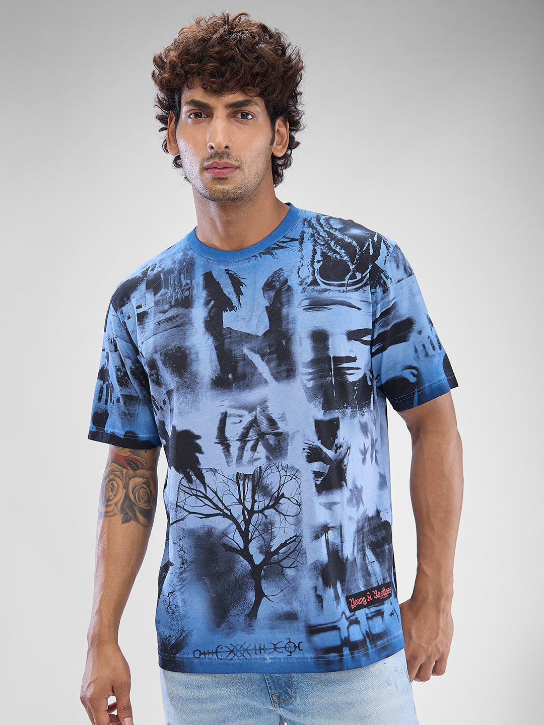 Spykar Coronet Blue Cotton Half Sleeve Tshirt For Men