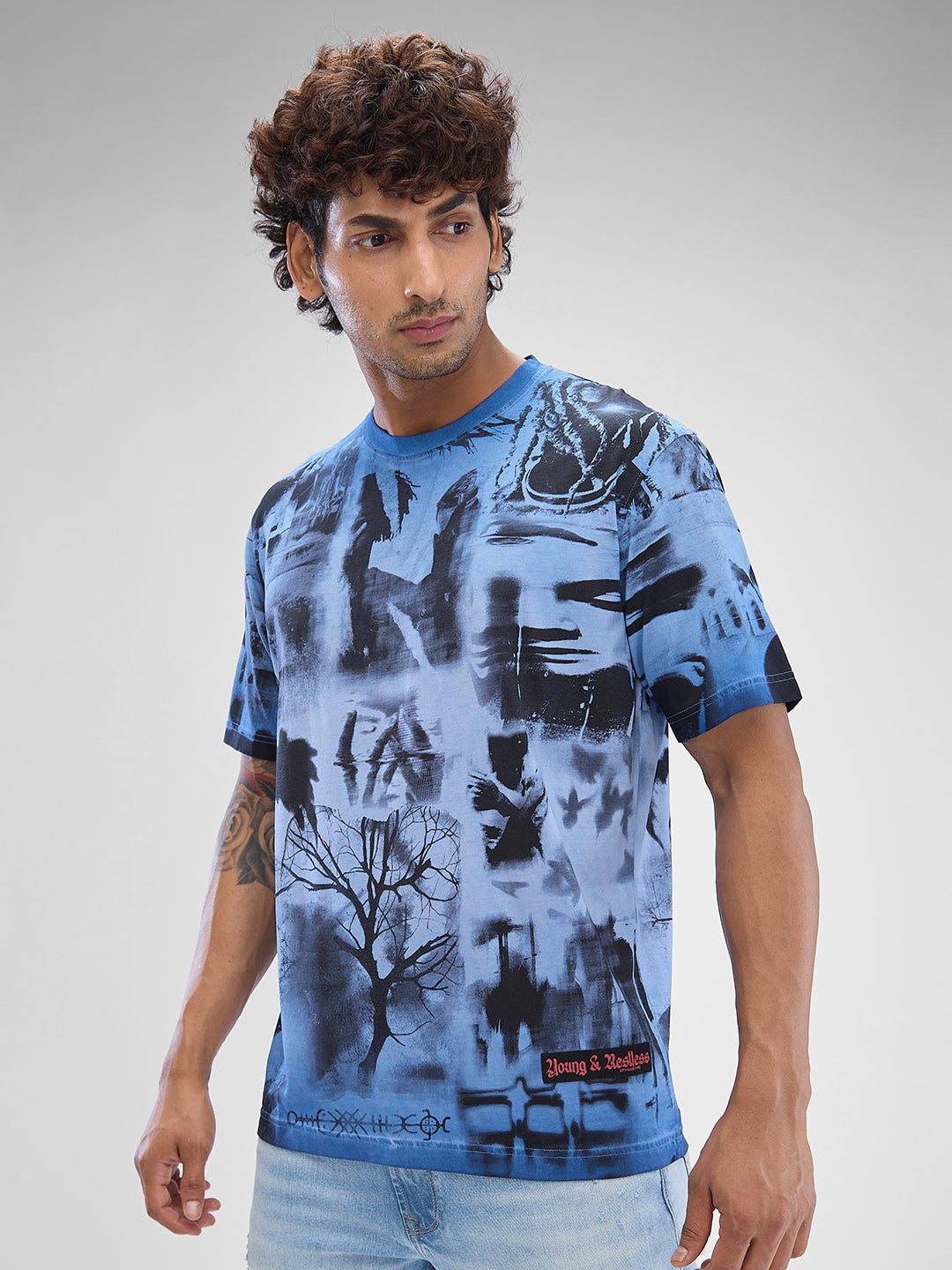 Spykar Coronet Blue Cotton Half Sleeve Tshirt For Men