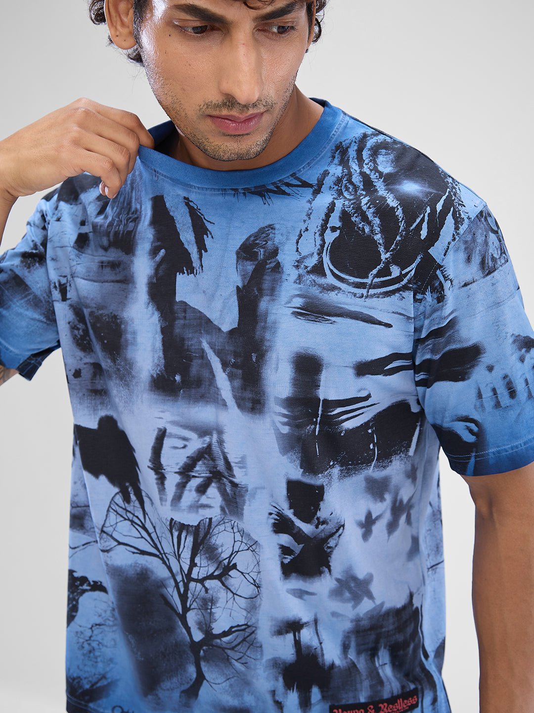 Spykar Coronet Blue Cotton Half Sleeve Tshirt For Men