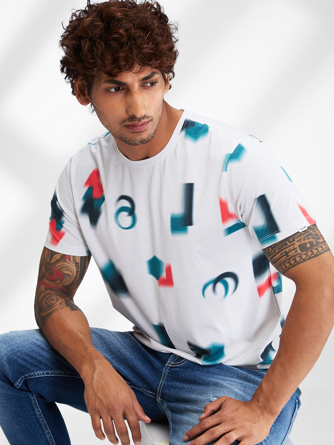 Spykar Men Printed White Slim Fit Half Sleeves T-Shirt