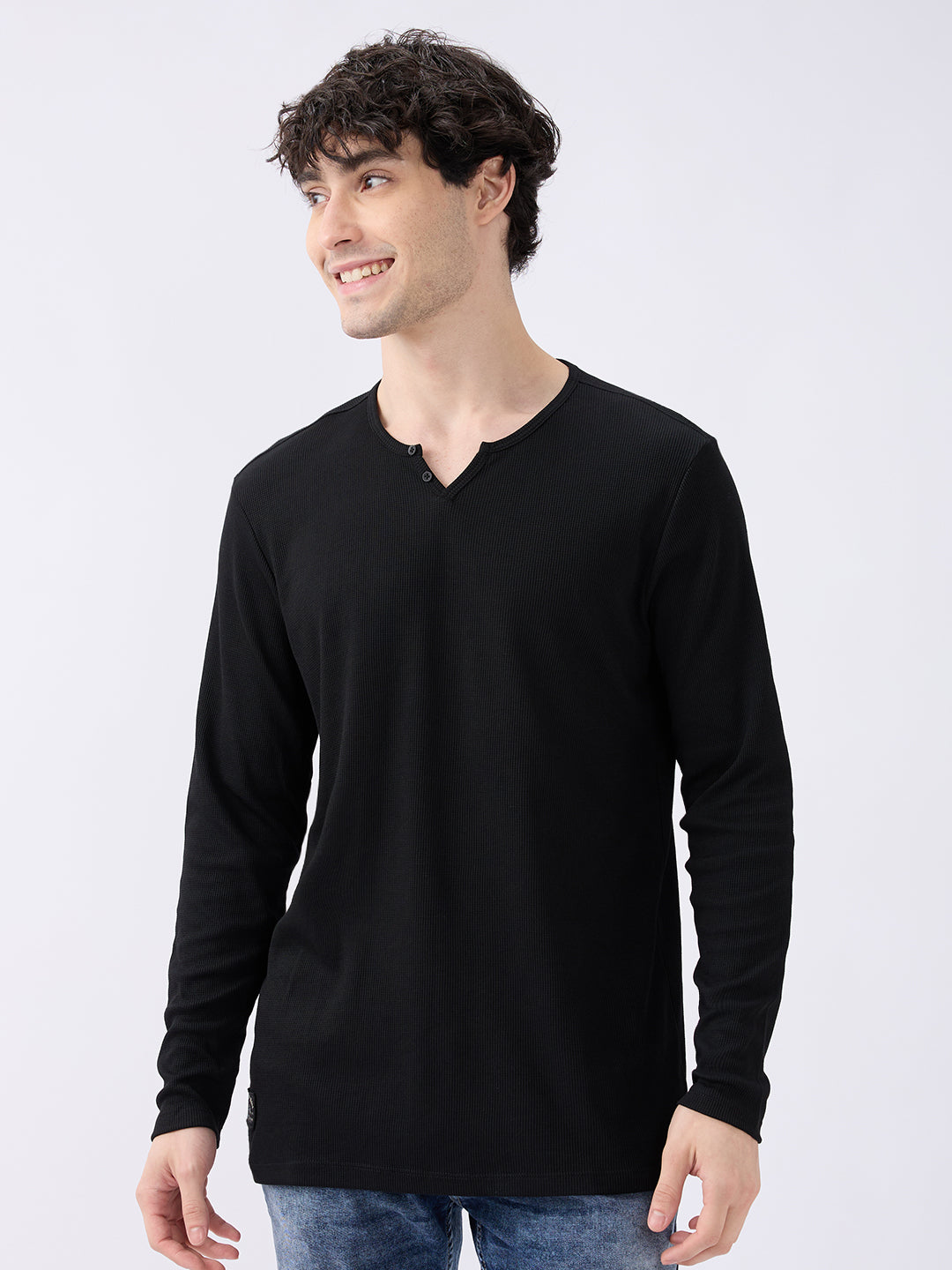 Spykar Black Slim Fit Casual T-Shirts For Men