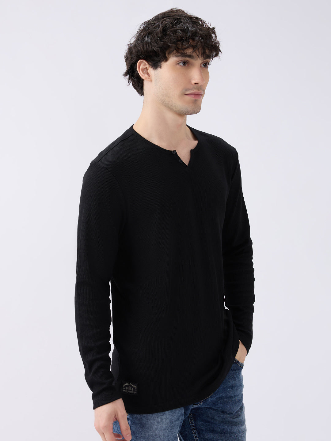 Spykar Black Slim Fit Casual T-Shirts For Men