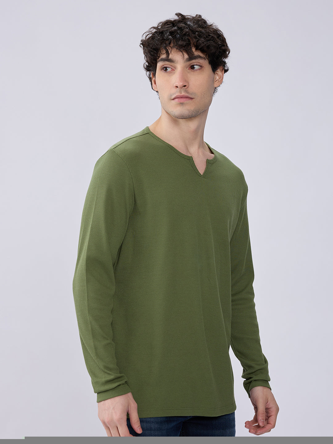Spykar Bottle Green Slim Fit Casual T-Shirts For Men