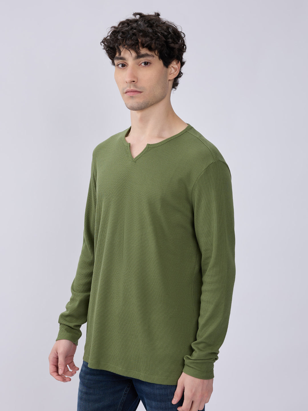 Spykar Bottle Green Slim Fit Casual T-Shirts For Men