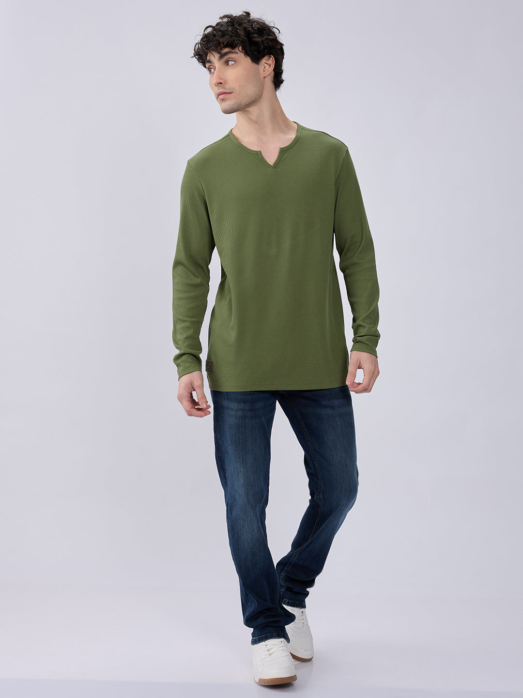 Spykar Bottle Green Slim Fit Casual T-Shirts For Men