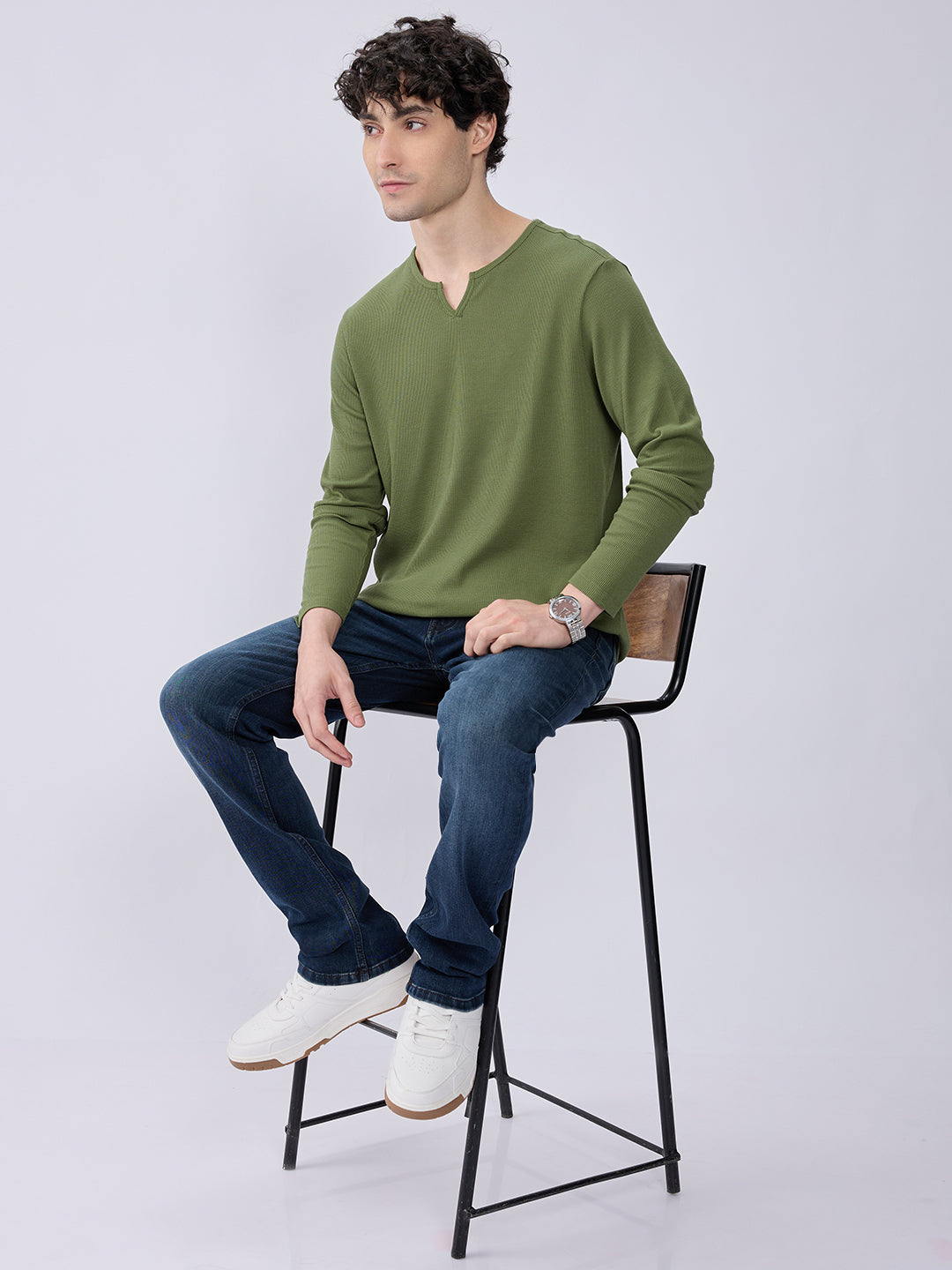 Spykar Bottle Green Slim Fit Casual T-Shirts For Men