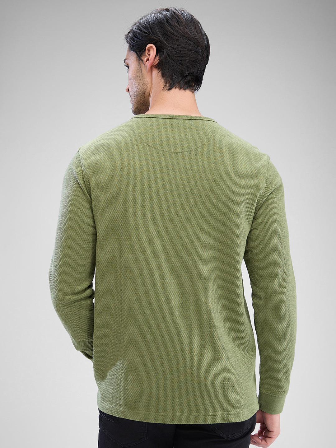 Spykar Sage Green Cotton Poly Full Sleeve  Tshirt For Men