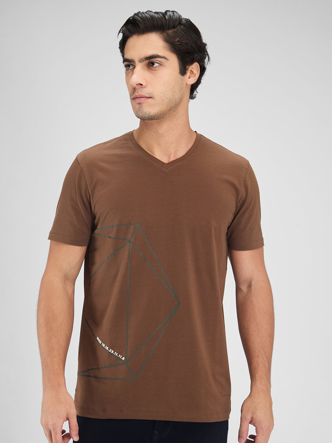 Spykar Men Solid Brown Slim Fit Half Sleeves T-Shirt