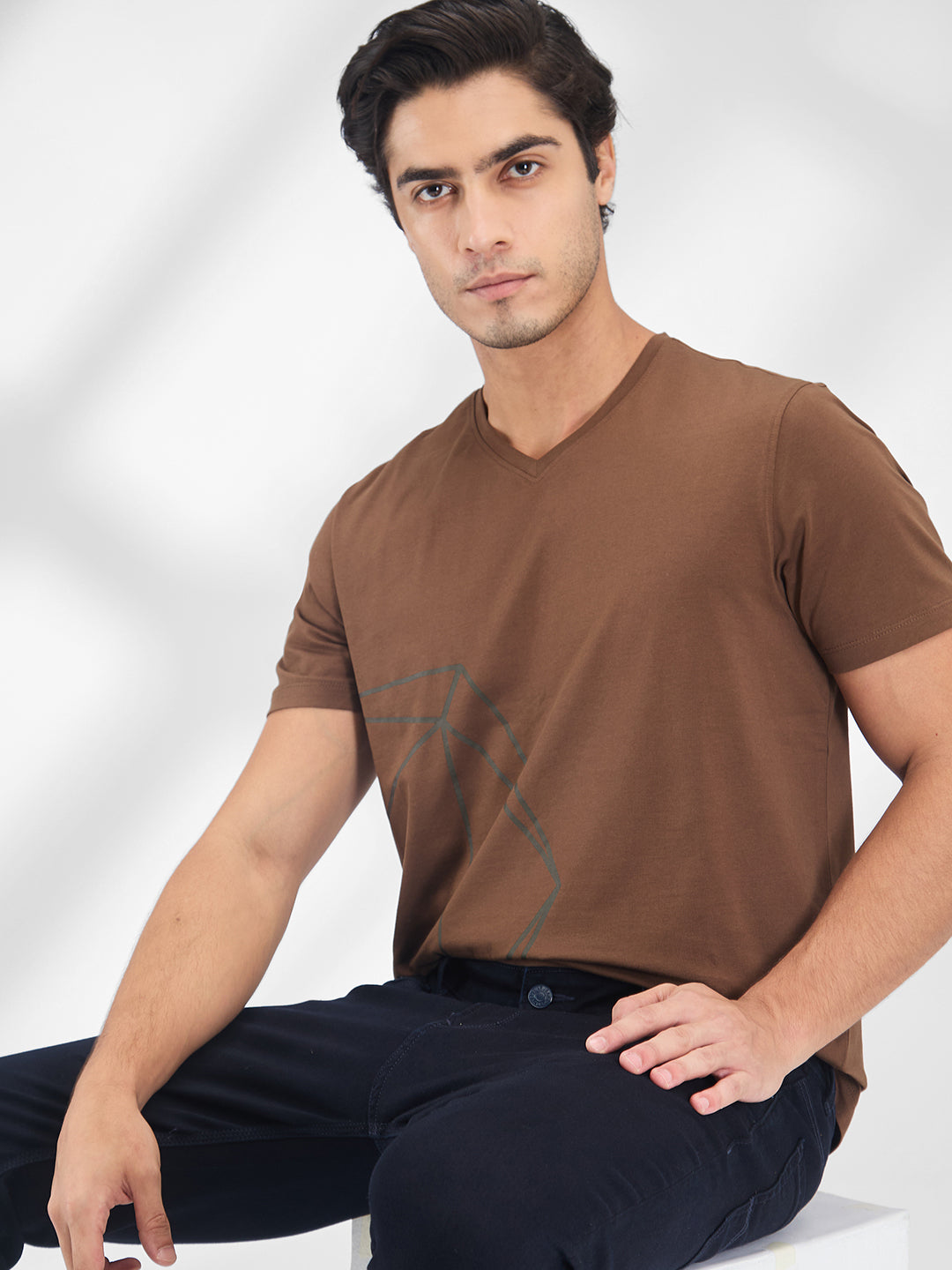 Spykar Men Solid Brown Slim Fit Half Sleeves T-Shirt